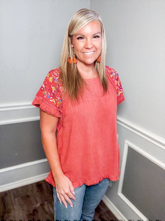 Embroidered Linen Top