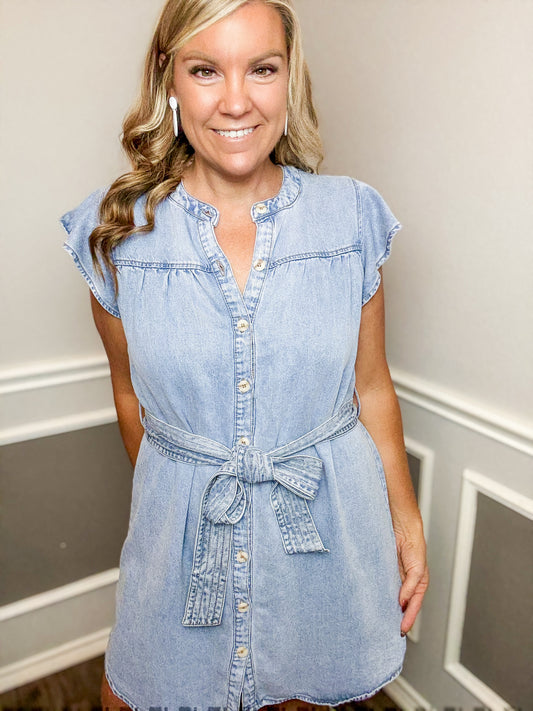 Chambray Belted Mini Dress