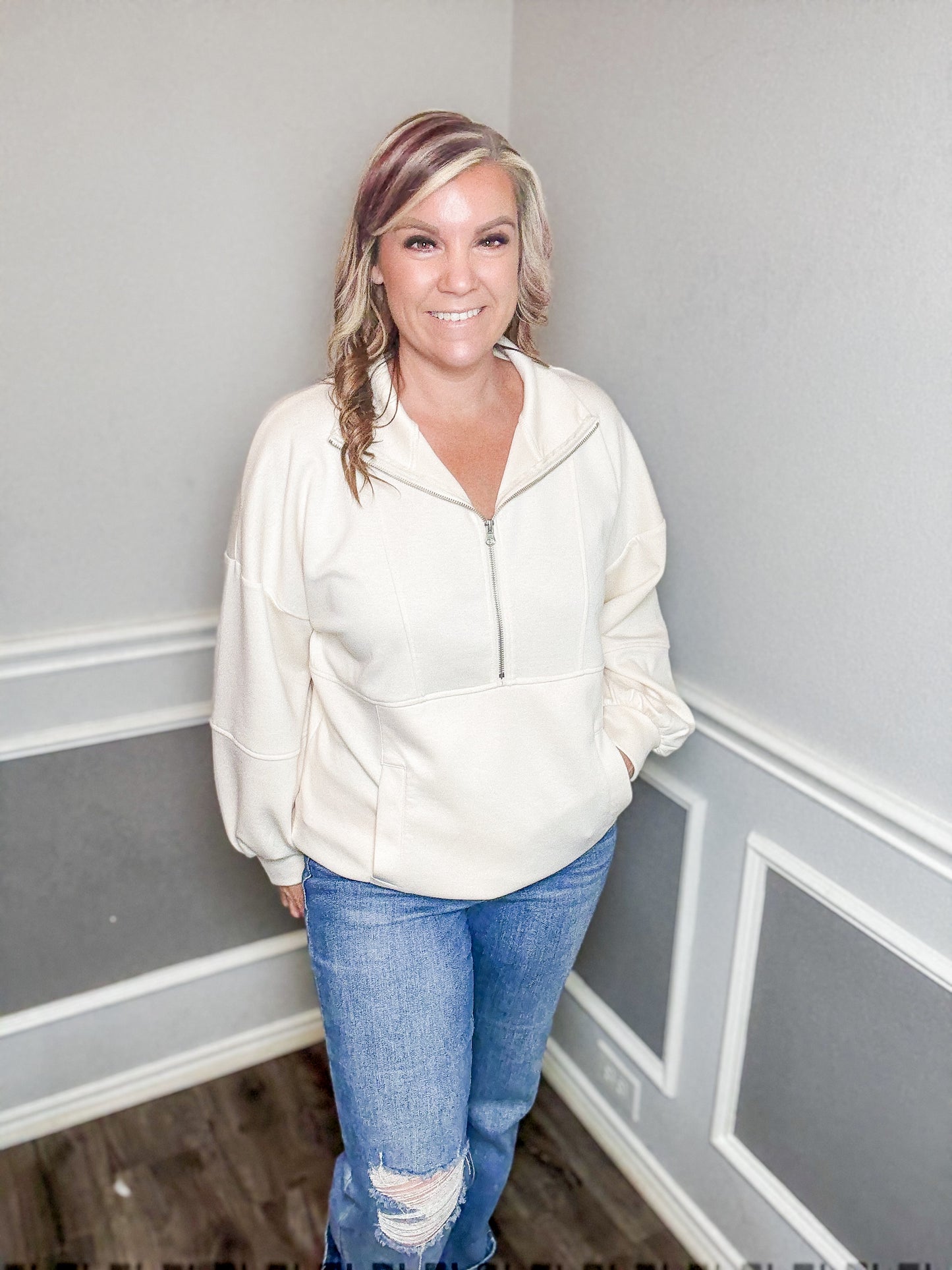 Half Zip Oversized Casual Comfy Knit Top