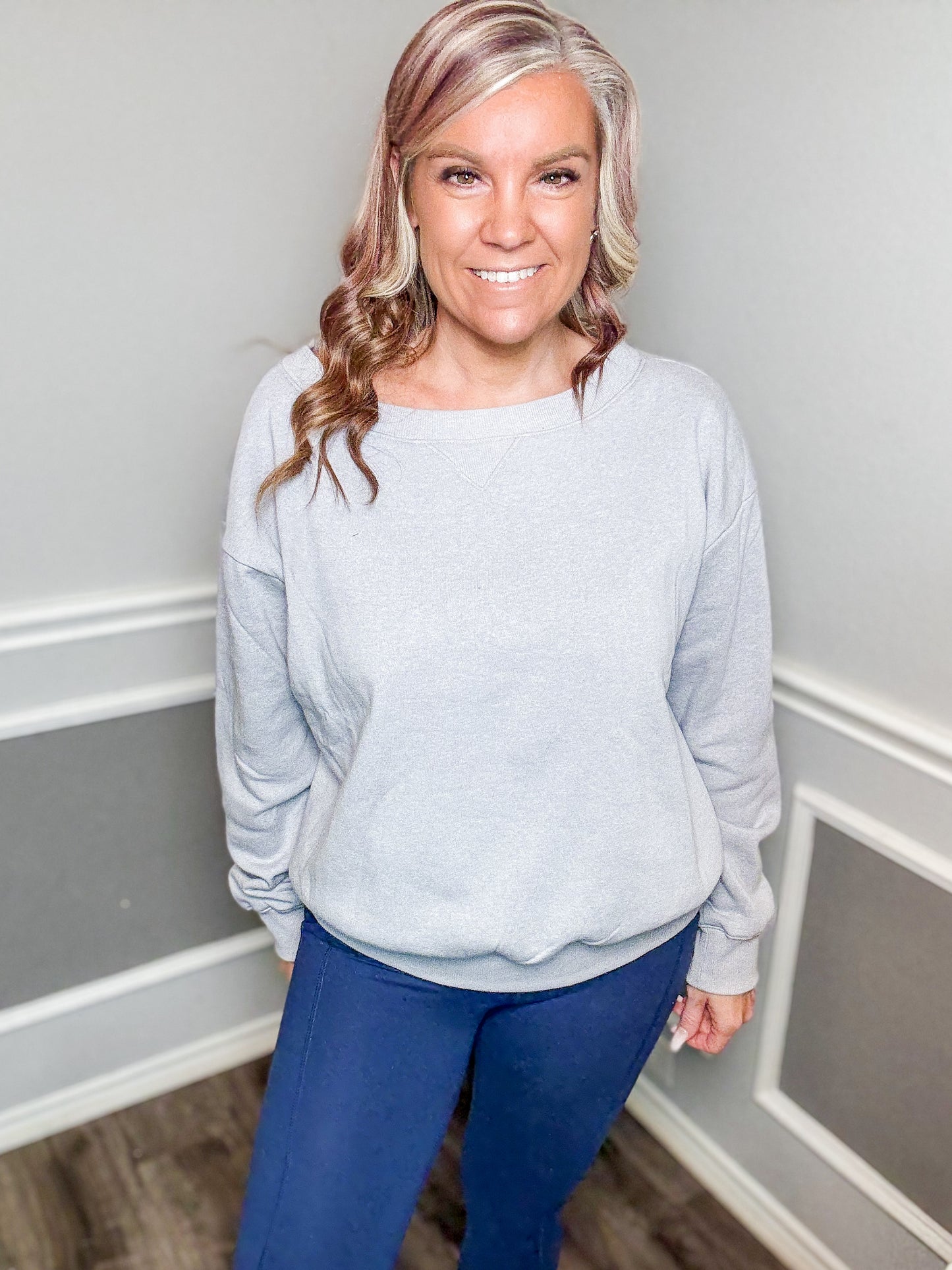Fleece Boat Neck Sweatshirt |GREY|