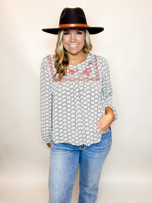 Boho Embroidered Top