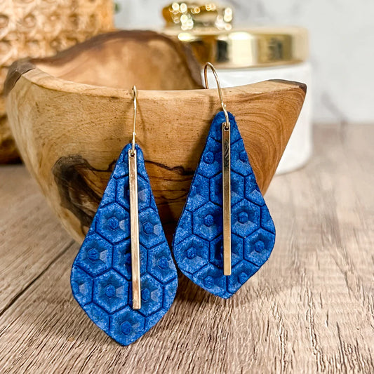 Navy Embossed Leather Teardrops