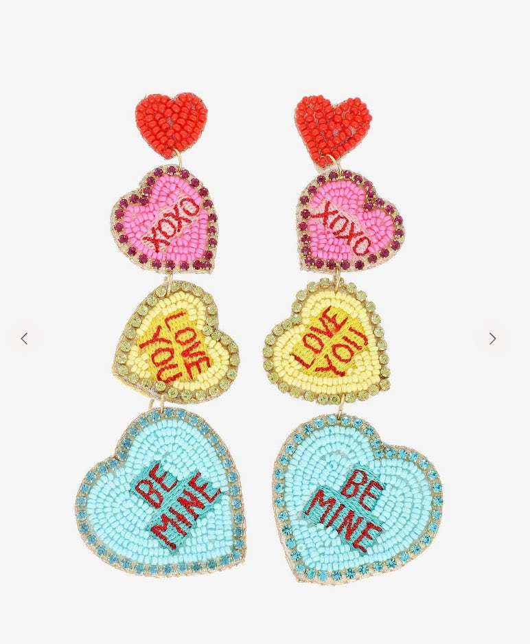 Conversation Heart Seed Bead Earrings