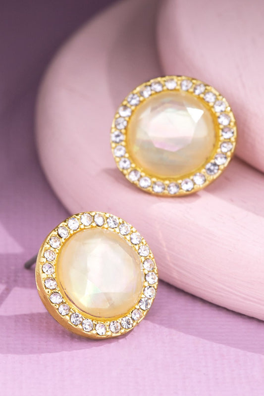 Round Rhinestone Stud Earrings |Cream|