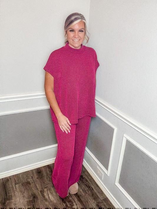 Raised Rib Short Sleeve Tee & Pants Set