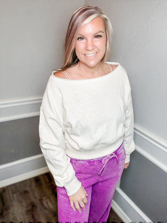 Fleece Boat Neck Pullover |Beige|