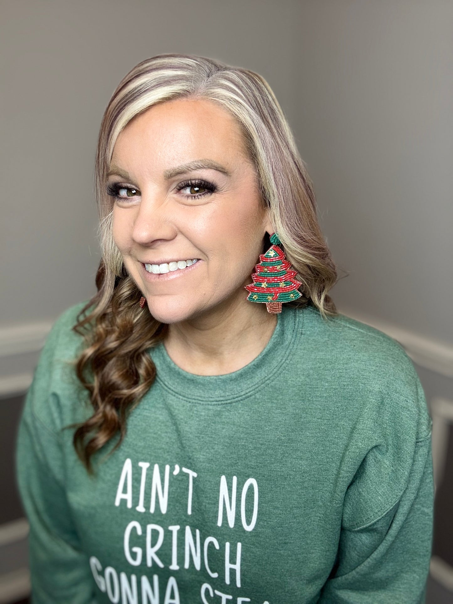 Christmas Tree Seed Bead Earrings