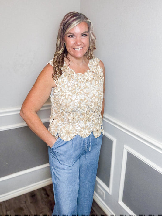 Floral Lace Crochet Sleeveless Top