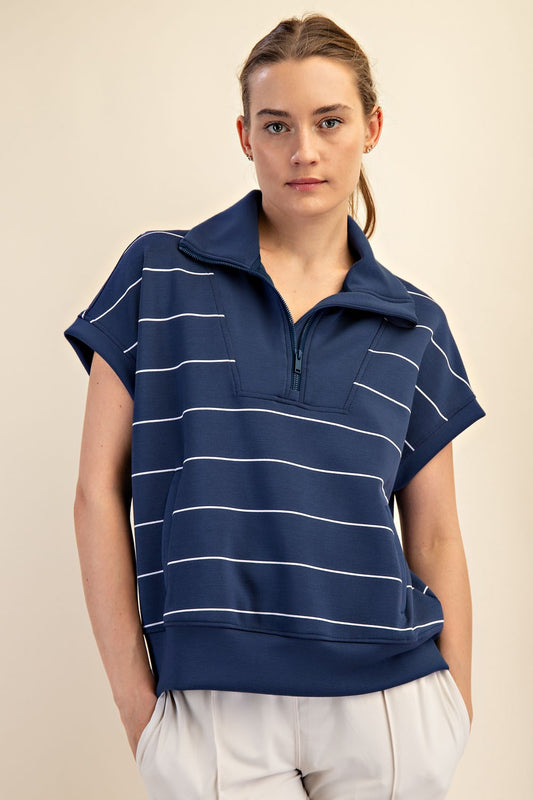 Short Sleeve Scuba Quarter Zip Pullover