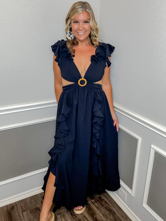 Ruffle Detail Cut Out Dress - 1 large left