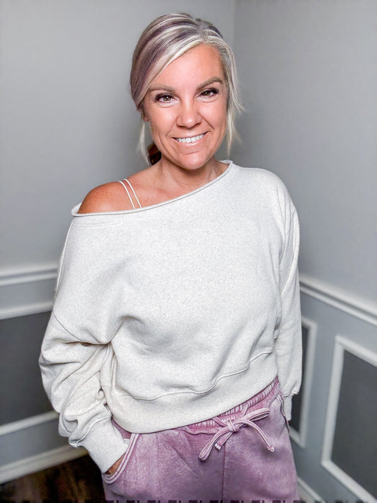 Fleece Boat Neck Pullover |Beige|