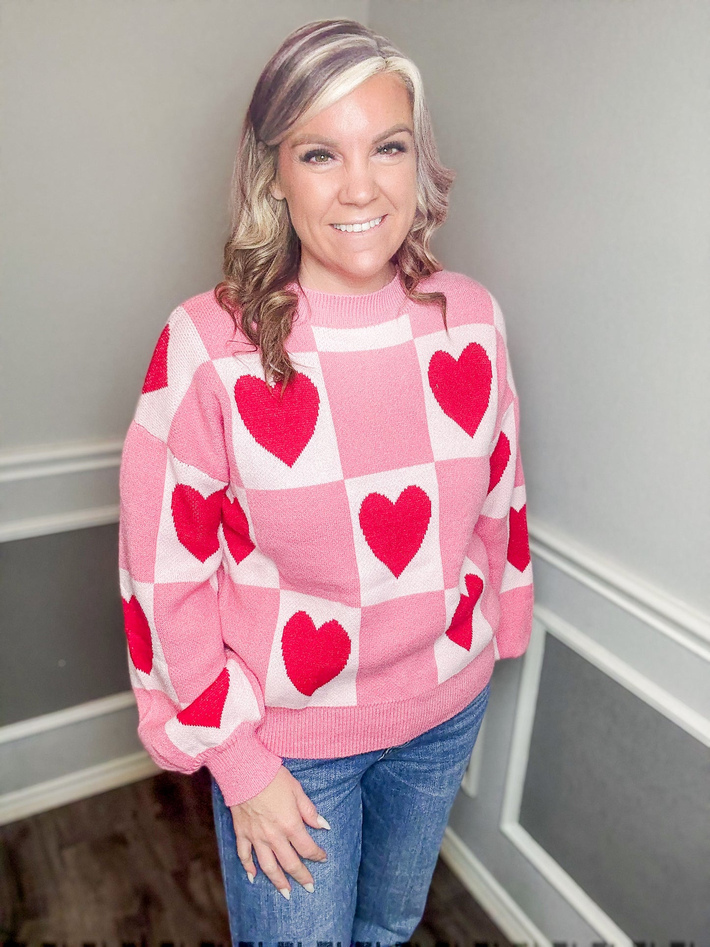 Checkered Heart Sweater