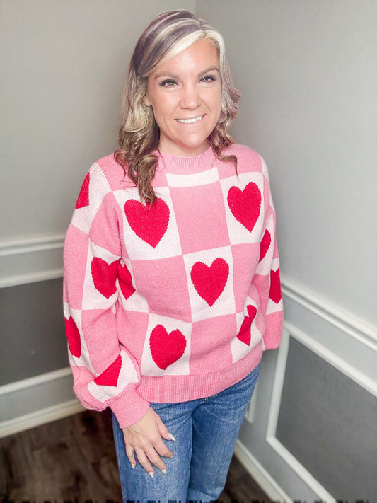 Checkered Heart Sweater