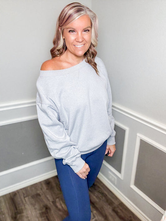 Fleece Boat Neck Sweatshirt |GREY|