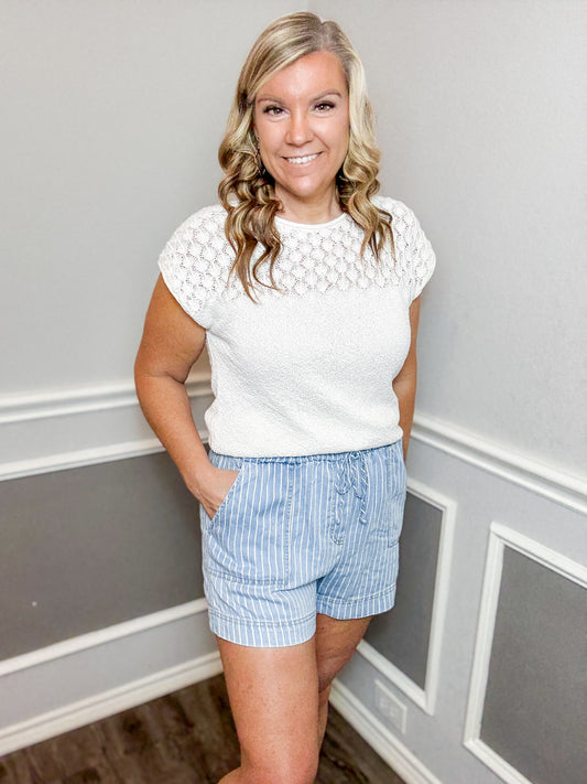 Pinstripe Chambray Shorts