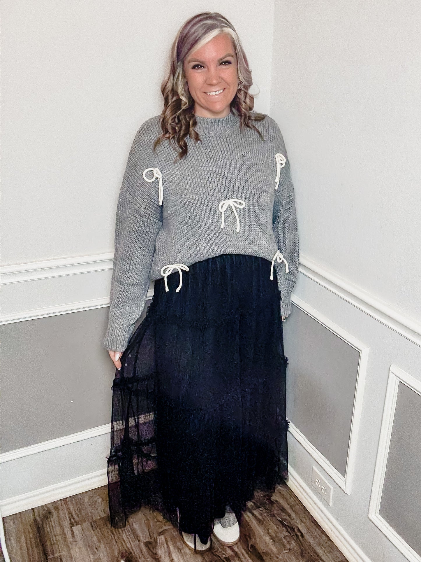 Tulle Tiered Midi Skirt |BLACK|