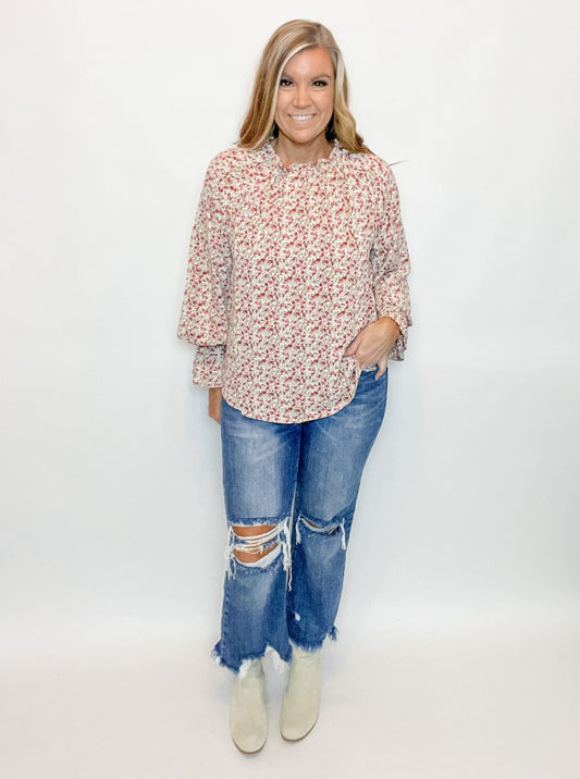 Floral Raglan Sleeve Blouse - 1 small left