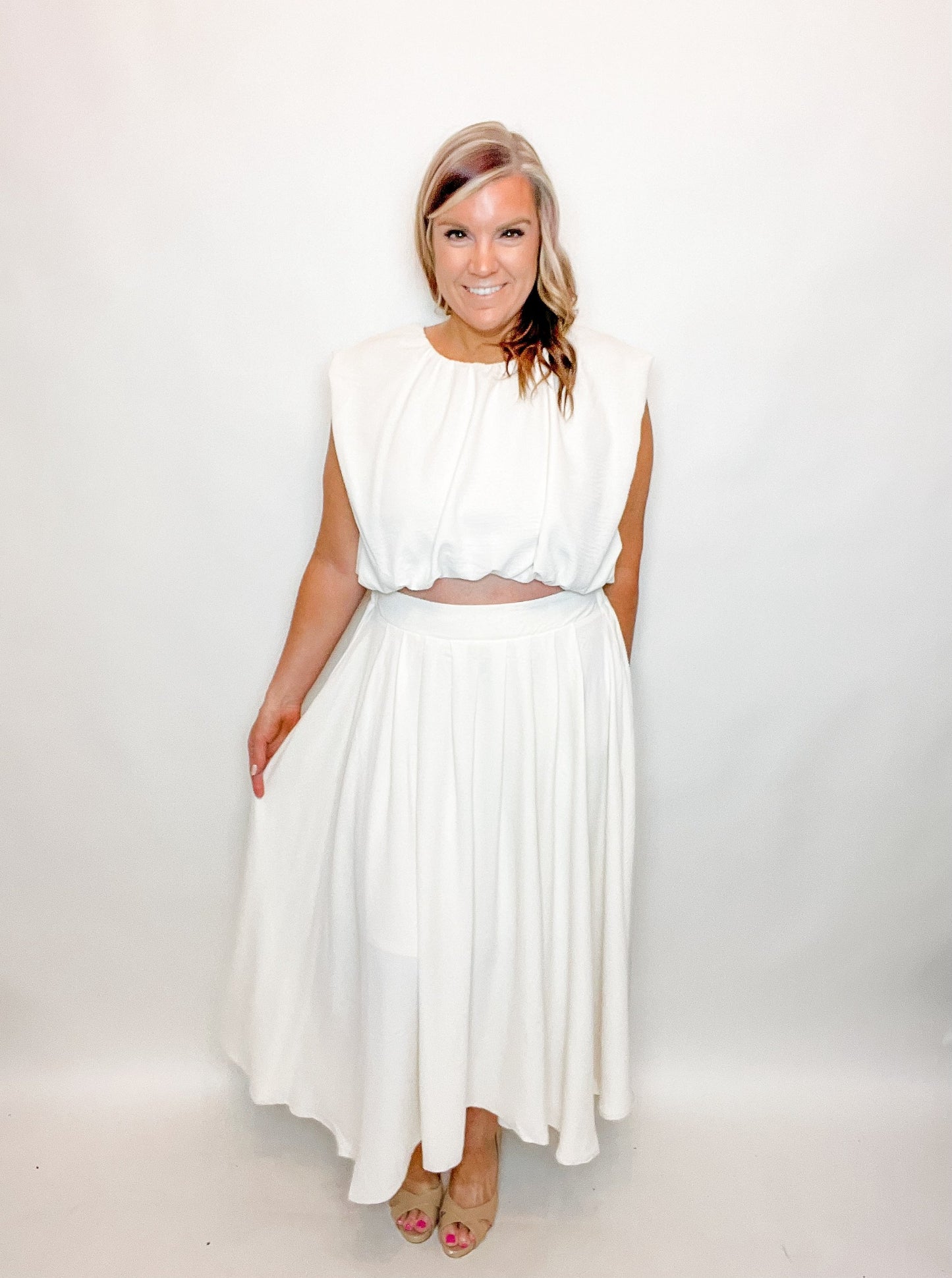 Box Pleated Midi Skirt