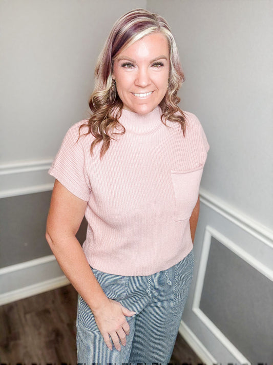 Mock Neck Short Sleeve Sweater
