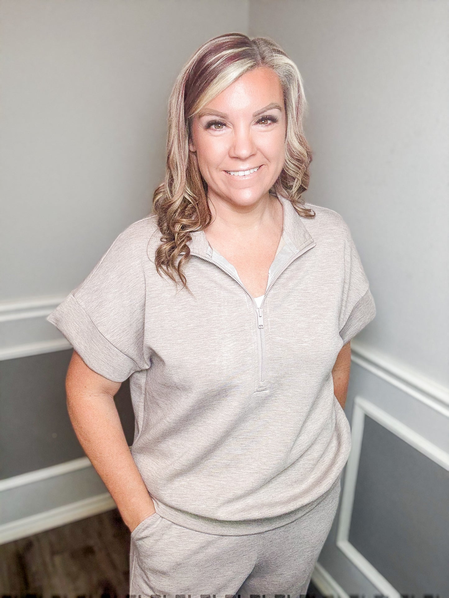 Modal Scuba Quarter Zip Short Sleeve Top