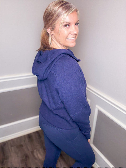 French Terry Cropped Hoodie |Navy|
