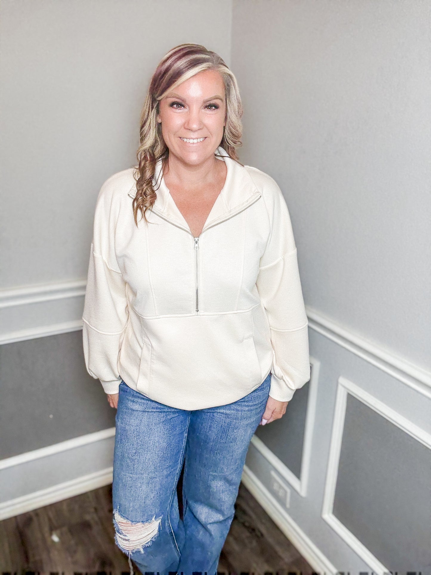 Half Zip Oversized Casual Comfy Knit Top