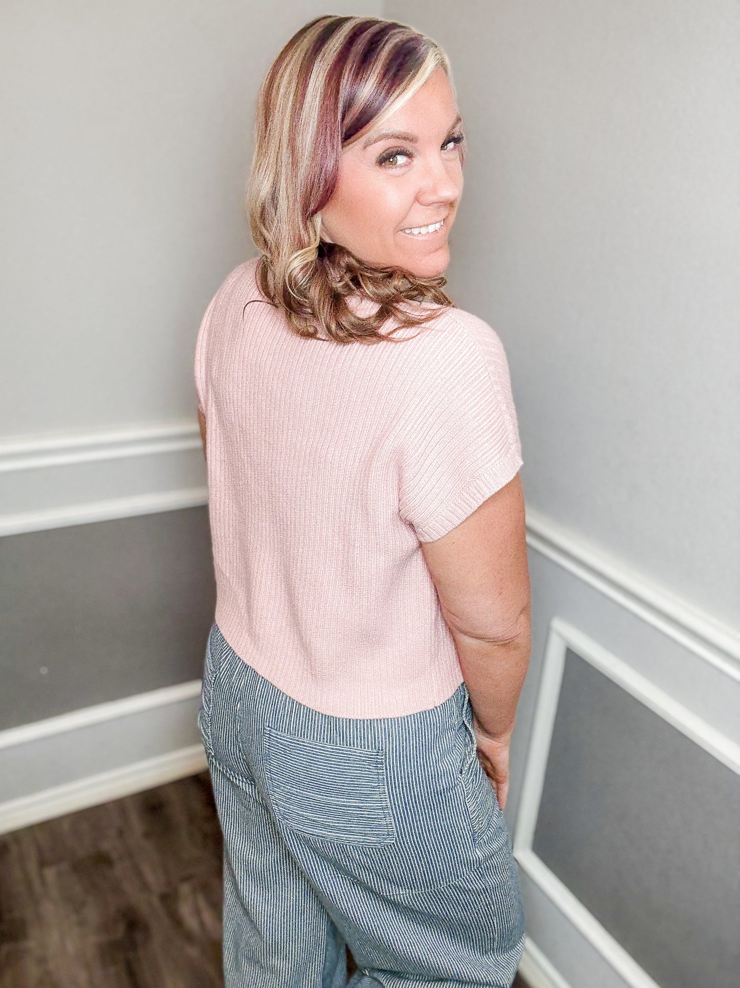 Mock Neck Short Sleeve Sweater