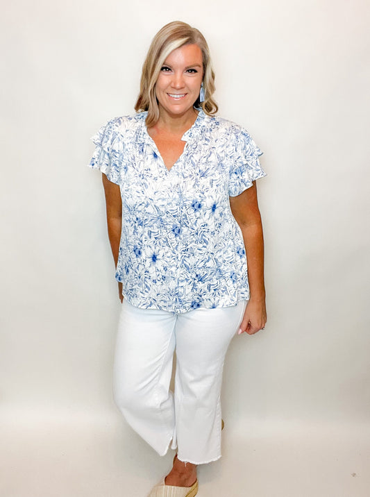 Spring Blue Floral Top