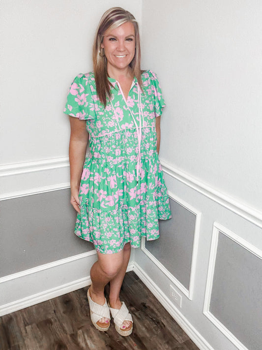 Flutter Sleeve Piping Yoke Dress