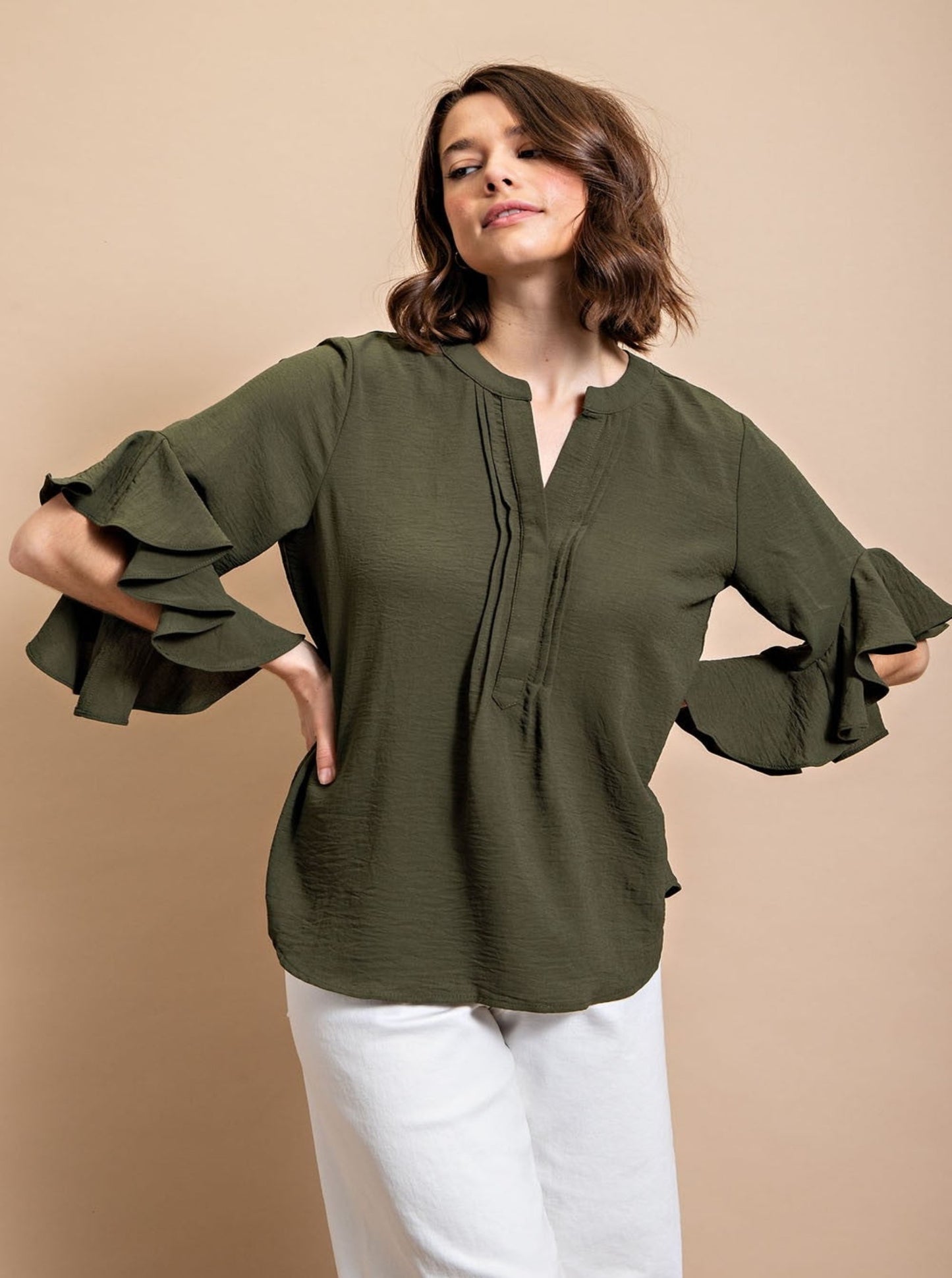 Ruffled Bell Sleeve Top CURVY