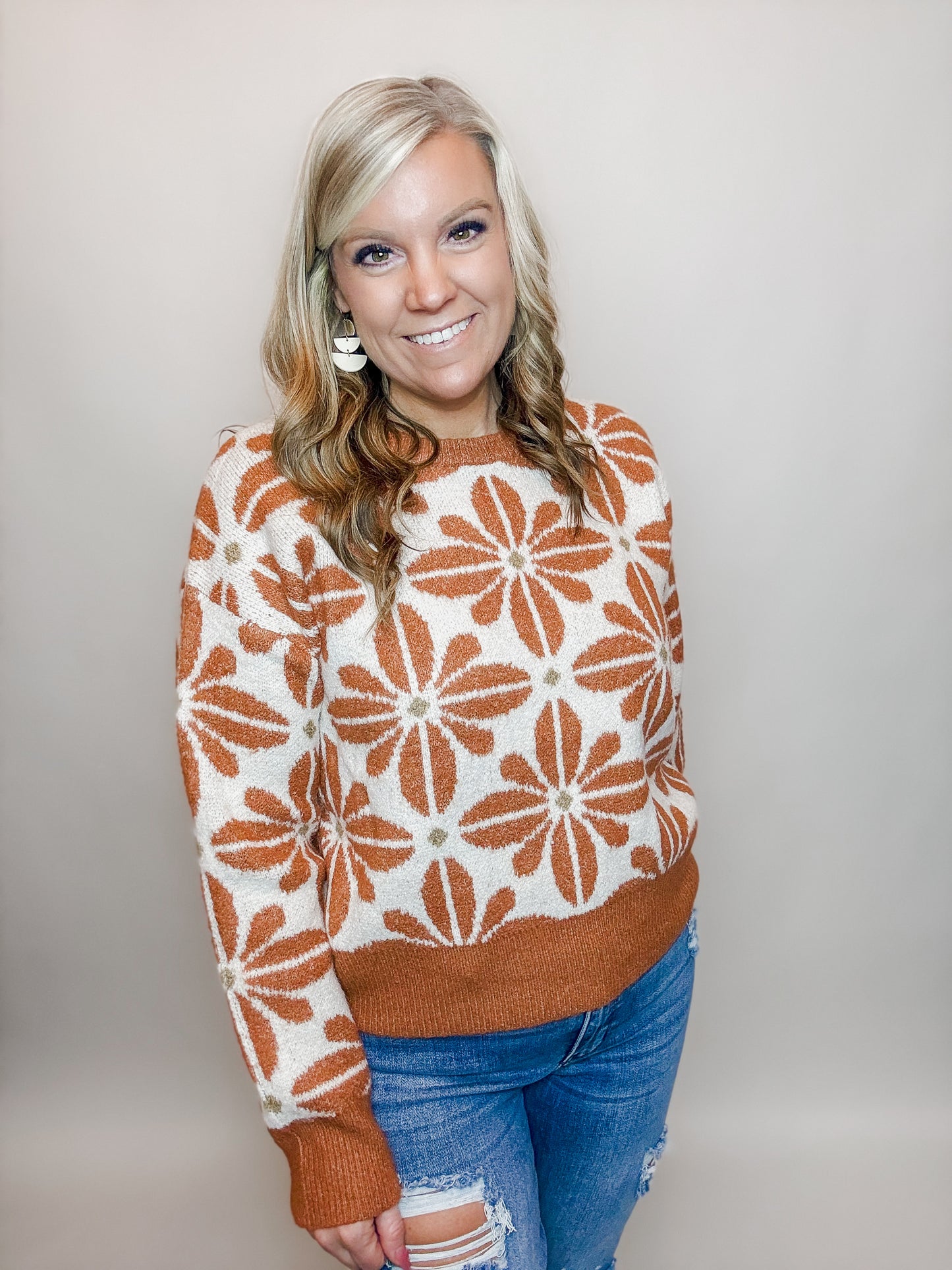 Rust Floral Sweater