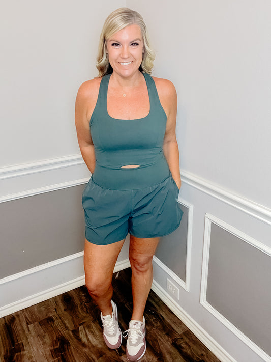 Butter Nylon Active Romper |EVERGREEN|