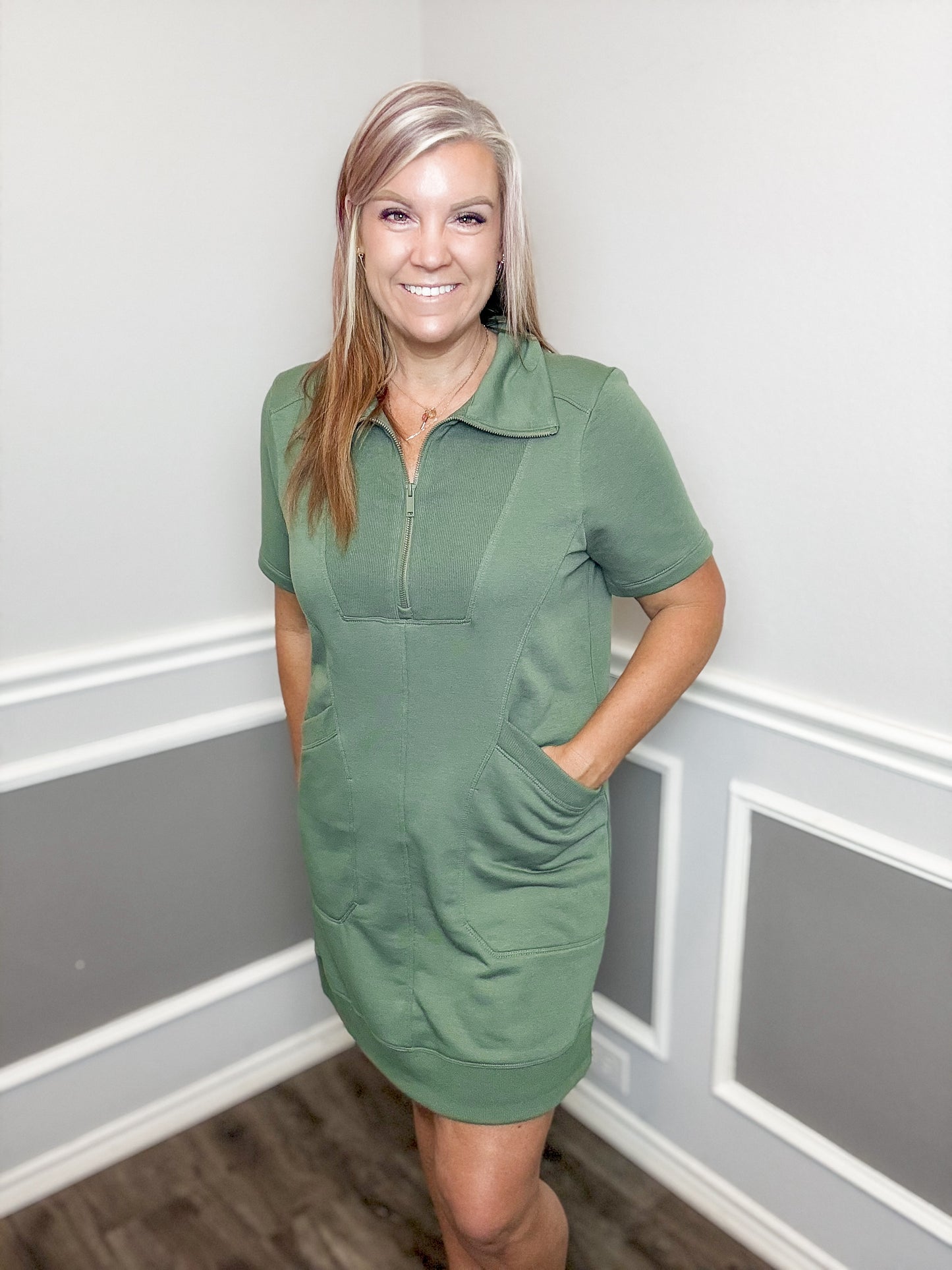 French Terry Quarter Zip Dress