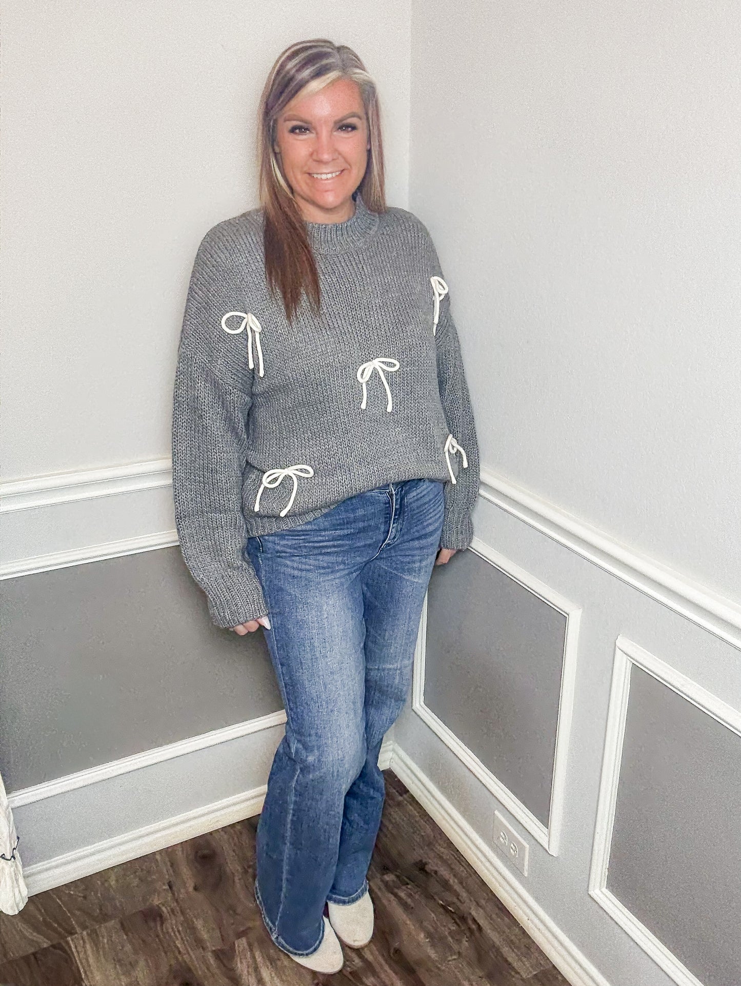 Bow Detail Crew Neck Sweater