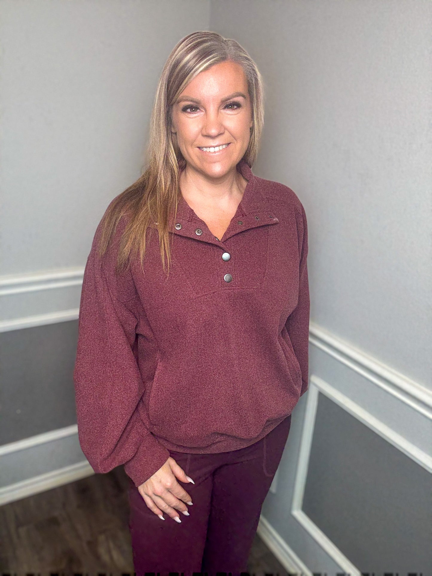 Rib Brushed Button Down Top