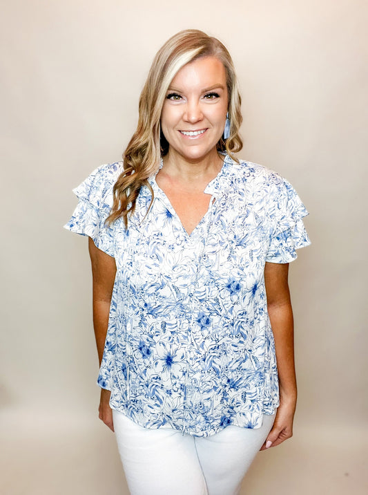 Spring Blue Floral Top