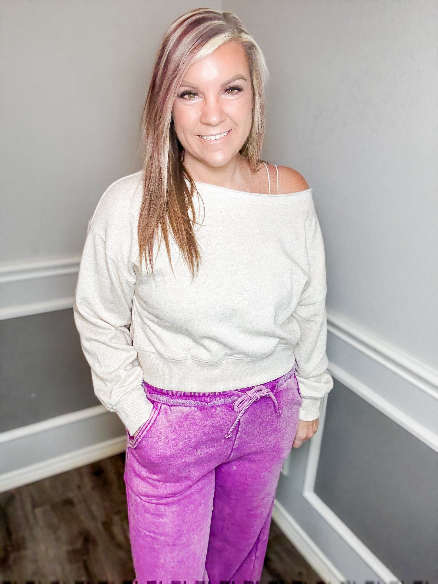 Fleece Boat Neck Pullover |Beige|