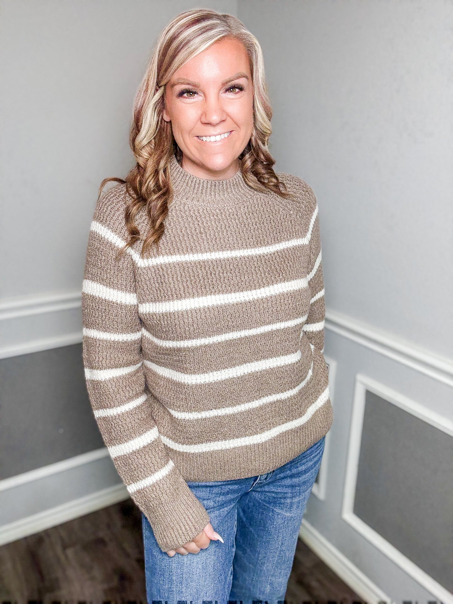 Stripe High Neck Knit Sweater