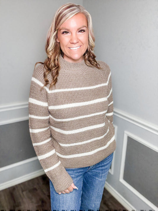 Stripe High Neck Knit Sweater