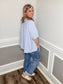 Oversized Striped Short Sleeve Button Up Shirt |BLUE|