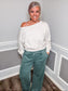 Acid Wash Fleece Palazzo Sweatpants |Dark green|
