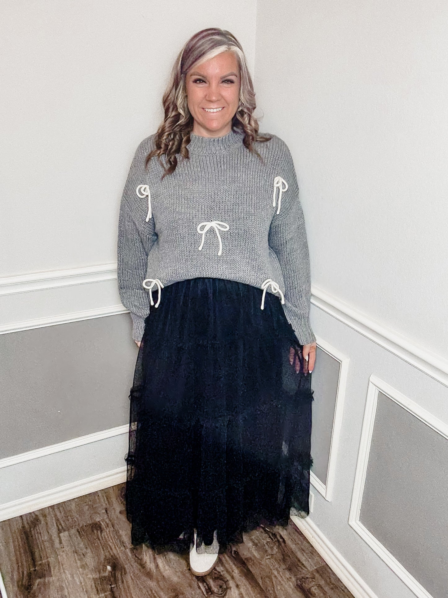 Tulle Tiered Midi Skirt |BLACK|