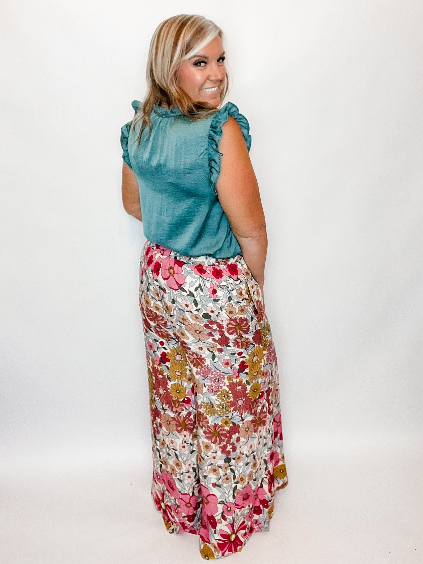 Floral Wide Leg Pants |ROSE|