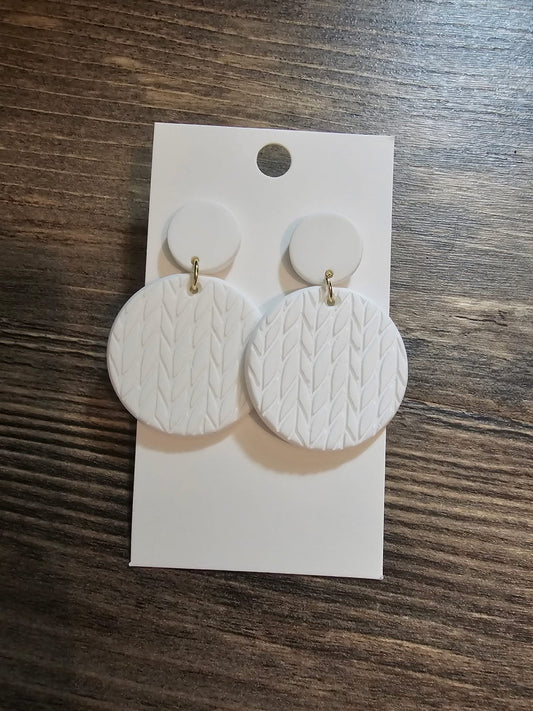 White Textured Dangle Earrings