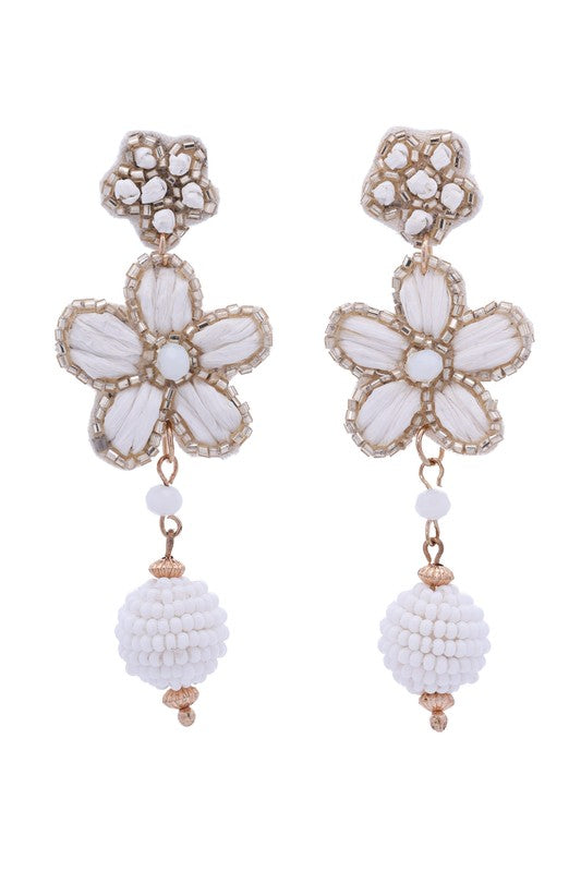 Flower Beaded Ball Drop Earrings