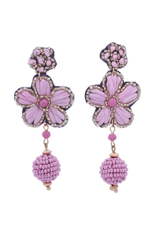 Flower Beaded Ball Drop Earrings