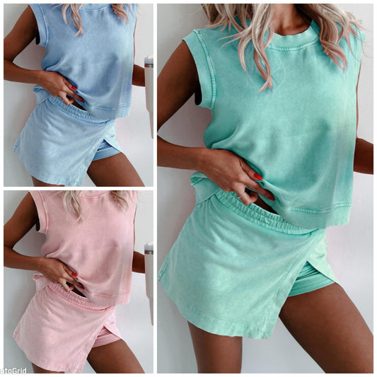 Acid Wash Skort Set *PREORDER*