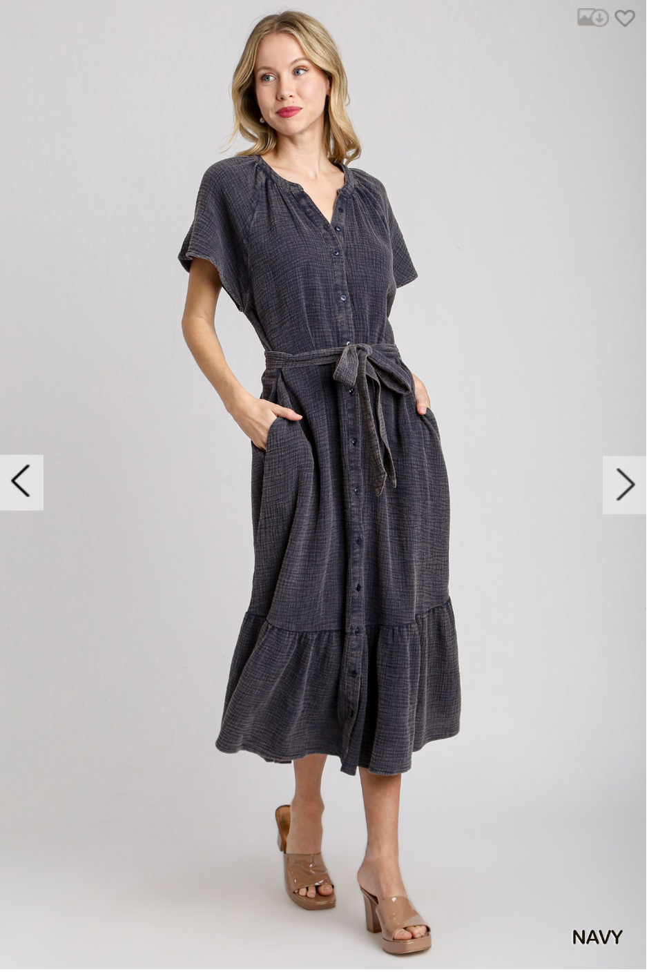 Mineral Wash Midi Dress |NAVY|