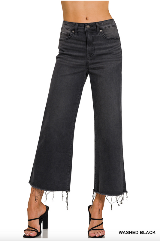 High Rise Washed Black Cropped Jean Pants