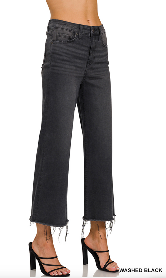 High Rise Washed Black Cropped Jean Pants
